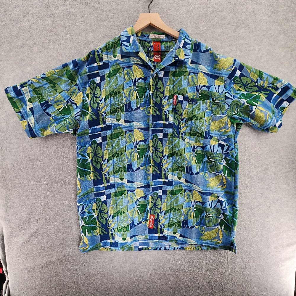 VTG Ecko Unltd Shirt Mens XL Hawaiian Floral Y2k Hip Hop Urban 90s Marc Casual